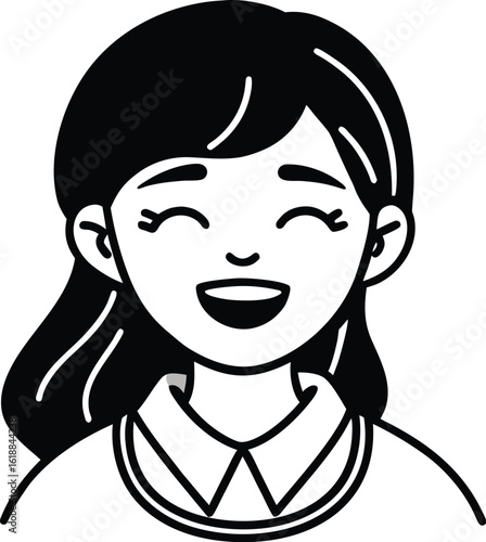 student avatar flat vector line art white background shy smile
