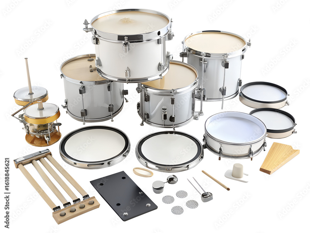 Obraz premium A collection of drum set components and accessories isolated on transparent background