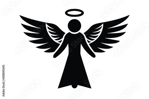 angel icon with halo and wings in flat festive sty