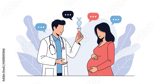 Doctor discusses genetic testing with pregnant woman understanding fetal health risks and future family planning