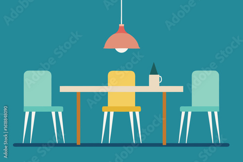 Dining Area with Simple Wooden Table and Sleek Modern Chairs Design