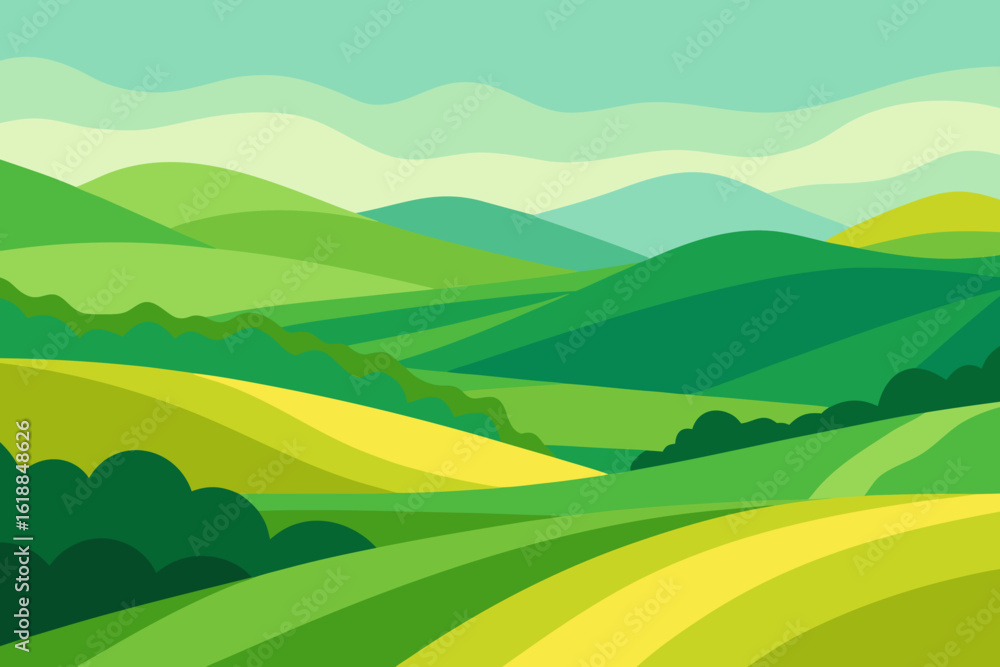Fototapeta premium Expansive Illustration of a Sunny Countryside Digital Art Landscape