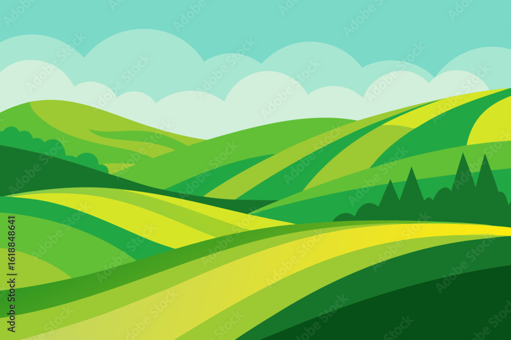 Fototapeta premium Expansive Illustration of a Sunny Countryside Digital Art Landscape