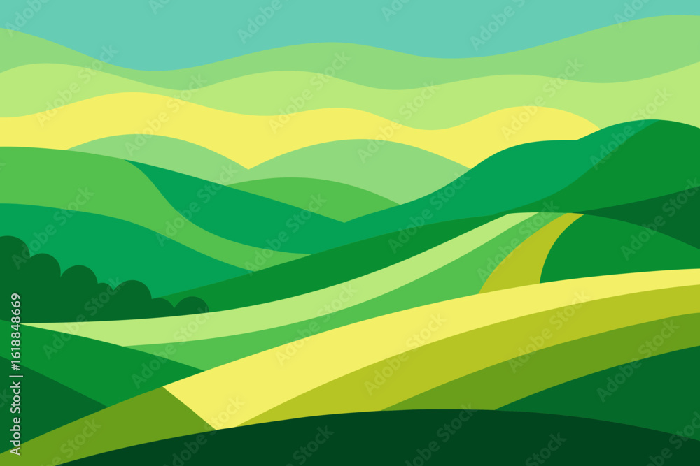Obraz premium Expansive Illustration of a Sunny Countryside Digital Art Landscape