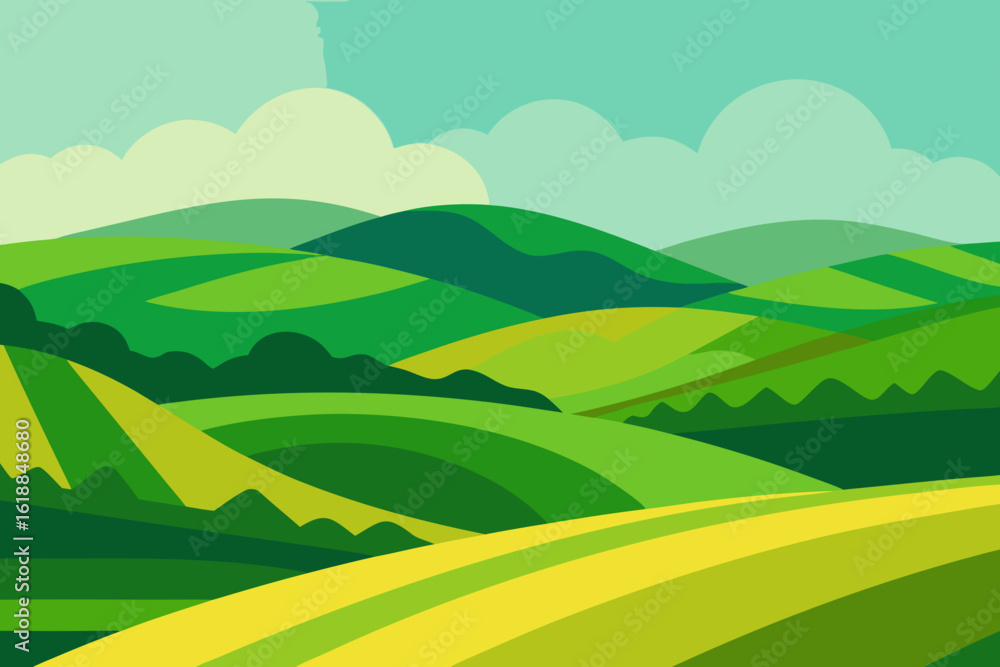 Fototapeta premium Expansive Illustration of a Sunny Countryside Digital Art Landscape