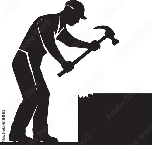 Carpenter hammering nail silhouette