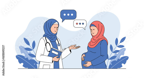 Healthcare professional consults with pregnant woman discussing medical advice and well-being during pregnancy