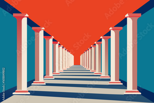 Long Modern Arcade or Colonnade Creating Depth and Perspective Design
