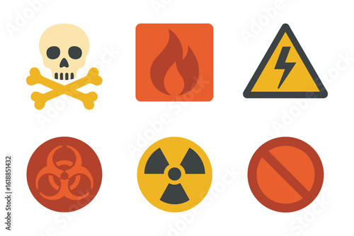Colorful safety and hazard icons set for warnings and precautions