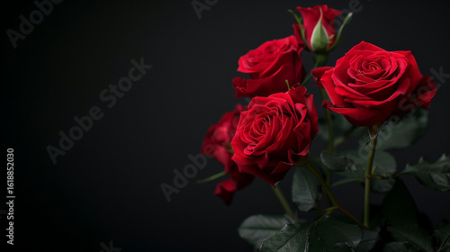 Red roses with a black background
