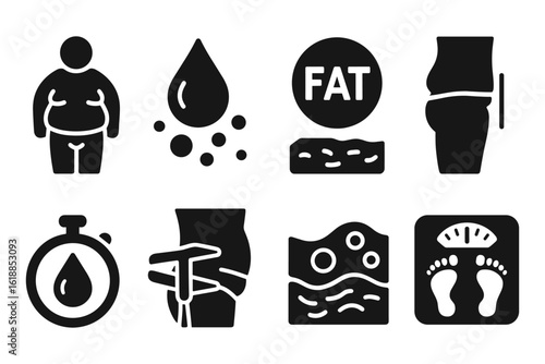 Body fat icons: silhouette style symbols of weight and health
