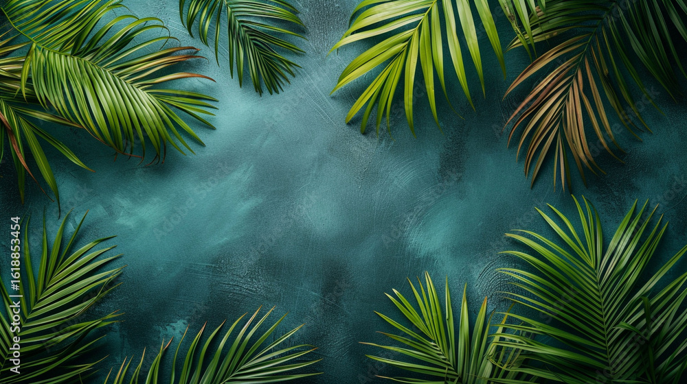 Obraz premium Palm branches in a stylish flat background