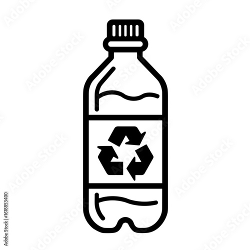 Minimalist icon of a recycling plastic bottle with symbol in center. Concept of eco packaging and plastic reuse - waste management - sustainability