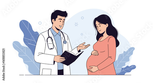 Doctor consulting with a pregnant woman discussing healthcare and medical advice for expectant mothers