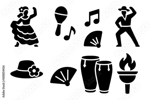 Silhouette icons: diverse symbols of latin dance and music