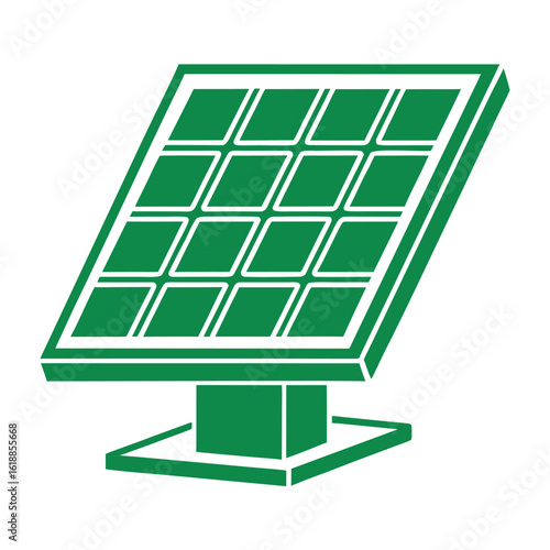 Green solar panel icon with white background technology