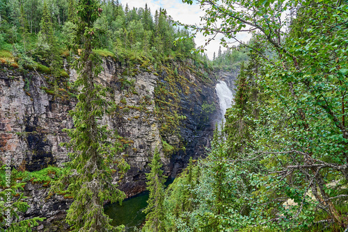 Hallingsafallet waterfall in Sweden, along Vildmarksvagen.