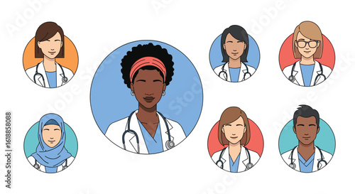 Diverse medical professionals representing global healthcare diversity and inclusion in the medical field