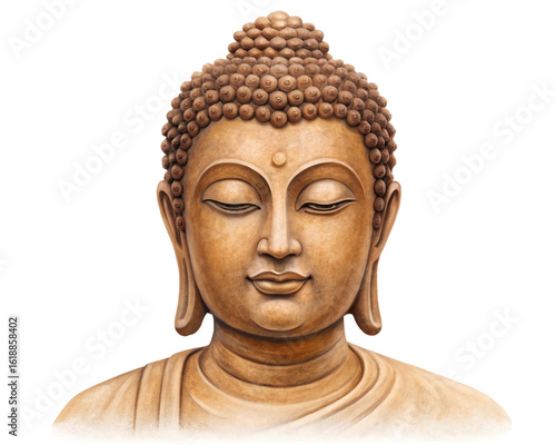 A color head of the sandstone color buddha image on white background
