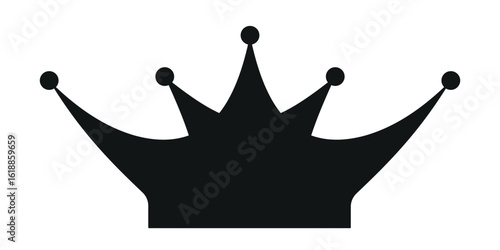 Minimal black crown icon in flat silhouette style. Ideal for royalty, king, queen, luxury branding, leadership, authority, or victory symbol in games and award designs.