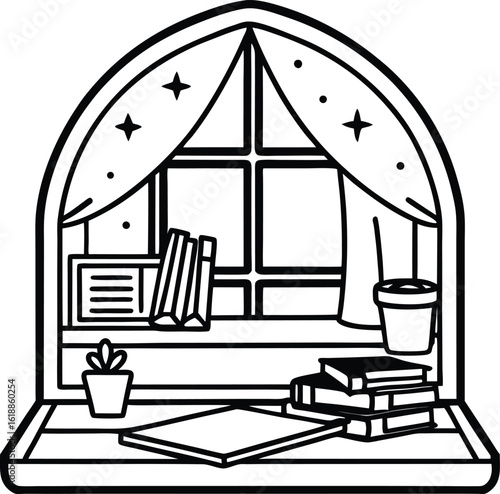 cozy study corner with warm rug books and window