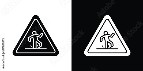 Wet floor sign silhouette set. vector pictograms for ui