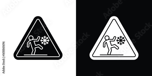 Slippery ice signs silhouette set. vector pictograms for ui