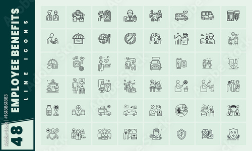 A set of employee benefits line icons for business and hr