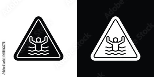 Risk of drowning warning signs silhouette set. vector pictograms for ui