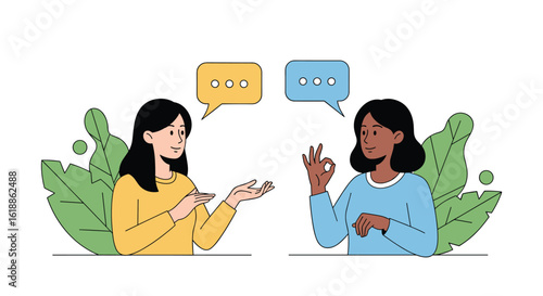 Two people having a conversation and communicating effectively through dialogue and nonverbal gestures