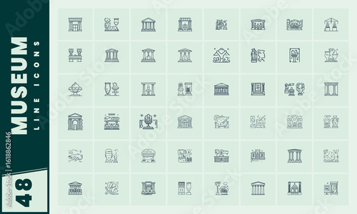 Collection of museum line icons for art, history and culture