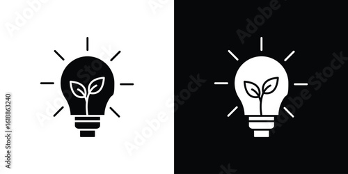 Lightbulb with leaf icon silhouette set. vector pictograms for ui