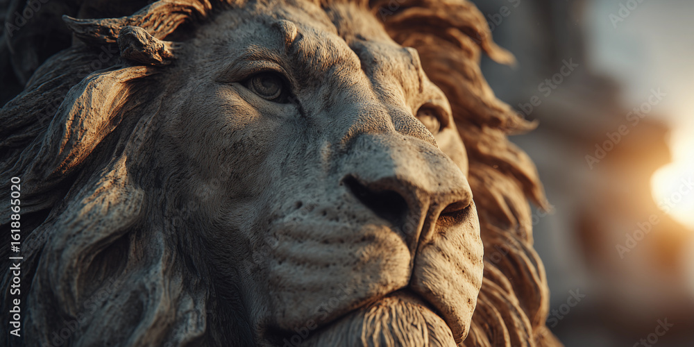 Golden light illuminates a majestic lion statue embodying the Leo zodiac symbol, showcasing strength and vibrancy in a serene setting Golden light illuminates a majestic lion statue embodying the Leo zodiac symbol, showcasing strength and vibrancy in a serene setting