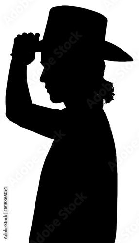 Silhouette of a Woman Wearing a Top Hat and Holding an Object