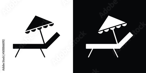 Beach chair with umbrella icon silhouette set. vector pictograms for ui
