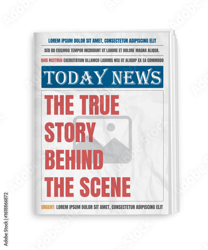 Newspaper template. Daily newspaper journal design template with editable headlines quotes text articles and copy space image. Vertical folded newspaper layout. Vector illustration.