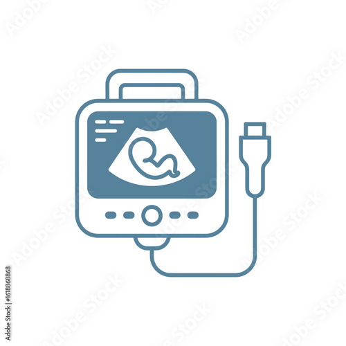 Illustration of Ultrasound Machine with Fetus Image for Medical and Healthcare Concepts Representing Pregnancy Monitoring and Diagnostic Procedures