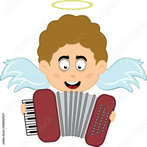 vector illustration face angel character cartoon, playing musical instrument accordion