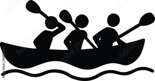 Three People Canoeing Together On Water With Paddles Keywords: canoe, canoeing, kayak, kayaking, boat, water, people, paddling, sport, recreation, activity, leisure, summer, outdoors, teamwork