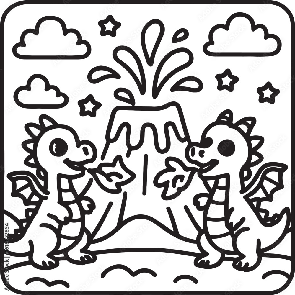 Obraz premium Fantasy Cozy Retreat – Bold Line Art Coloring Page with Magical Elements