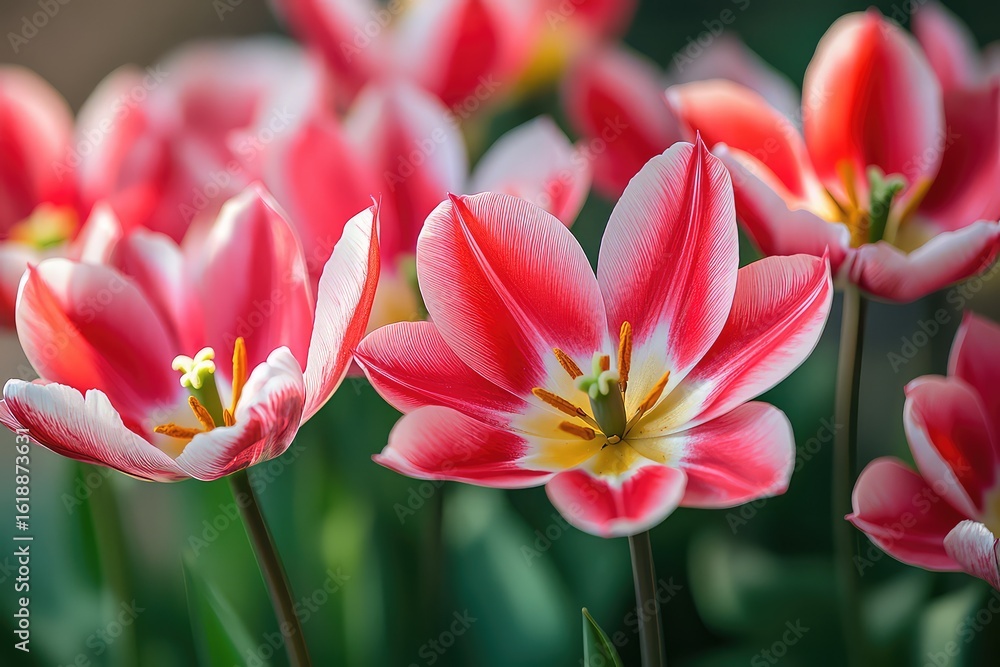 Naklejka premium A grouping of cheerful wild tulip flowers, blooms, isolated against a clear background