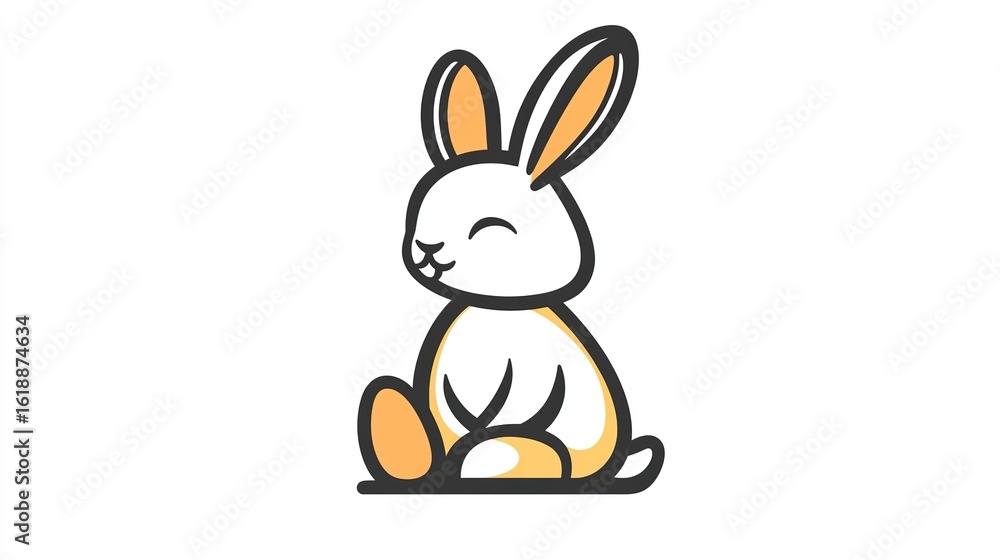 Obraz premium A single vector icon of an Easter bunny, bold black outline, flat colors, no gradient, simple and modern style, white background, high contrast 