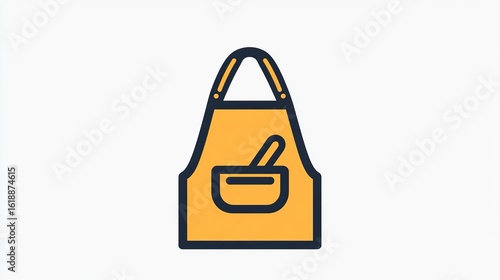 A single vector icon of an apron, bold black outline, flat colors, no gradient, simple and modern style, white background, high contrast 