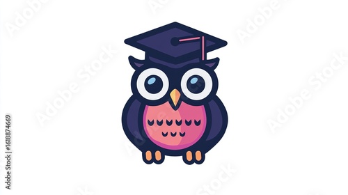 A single vector icon of an owl wearing a graduation cap, bold black outline, flat colors, no gradient, simple and modern style, white background, 