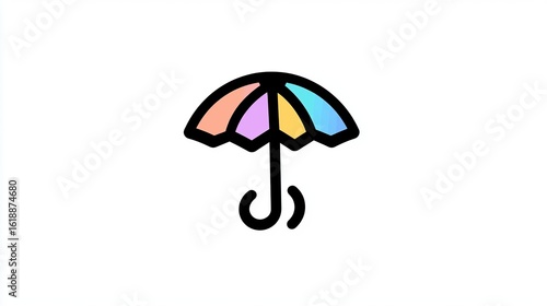 A single vector icon of an umbrella, bold black outline, flat colors, no gradient, simple and modern style, white background, high contrast 