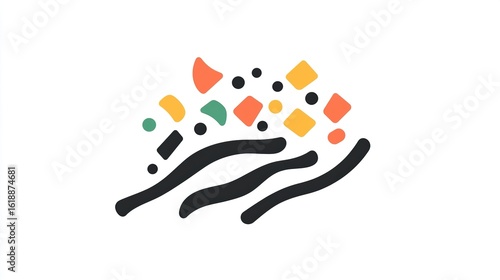 A single vector icon of confetti, bold black outline, flat colors, no gradient, simple and modern style, white background, high contrast