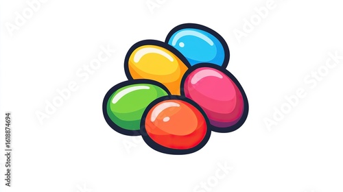 A single vector icon of jelly beans, bold black outline, flat colors, no gradient, simple and modern style, white background, high contrast 