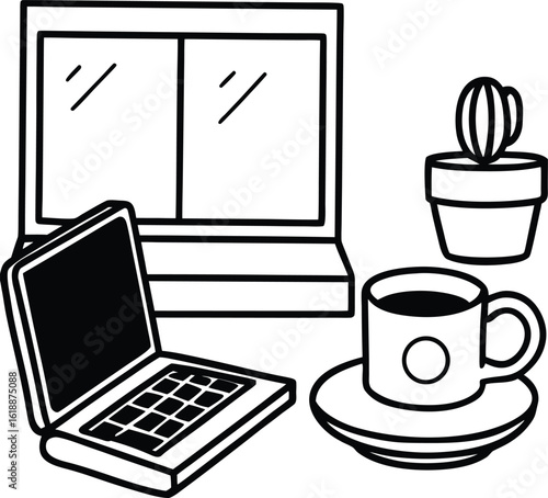 dorm room scene with laptop coffee cup and headset