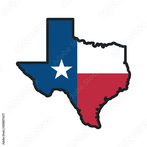 Detailed Vector Map of Texas State with Flag Colors and Bold Outline, Ideal for Patriotic Designs and Educational Materials, Isolated on White