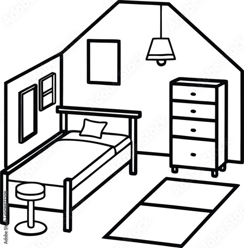 dorm room with single bed desk lamp and rug